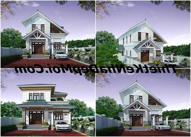 Mẫu nhà đẹp 2 tầng mái ngói phong cách Châu Âu 100m2 có gara ô tô anh Hiền Thái Bình