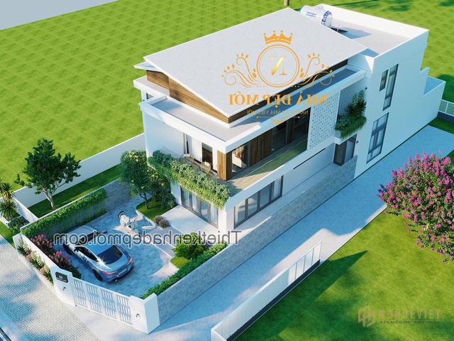 Mẫu nhà 1 trệt 1 lầu mái lệch hiện đại 8x17