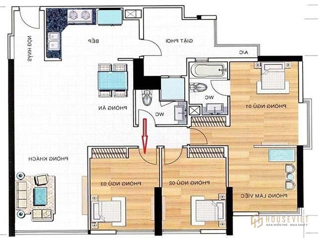 Cửa phòng ngủ không đối diện với cửa phòng tắm