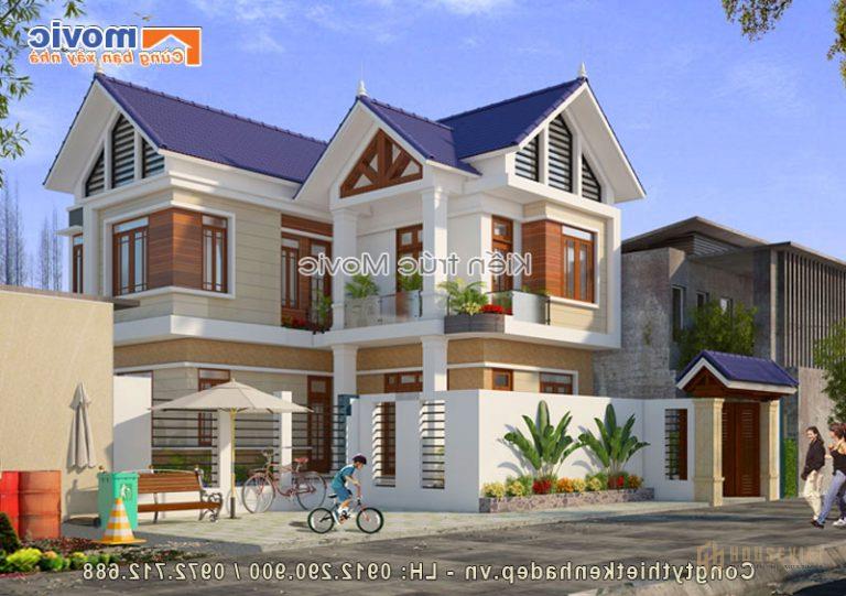 Biệt thự 2 tầng hình chữ L mái thái đẹp hiện đại - MB1715