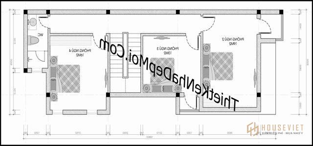 Bản vẽ mặt bằng nhà 2 tầng 4 phòng ngủ 5x16