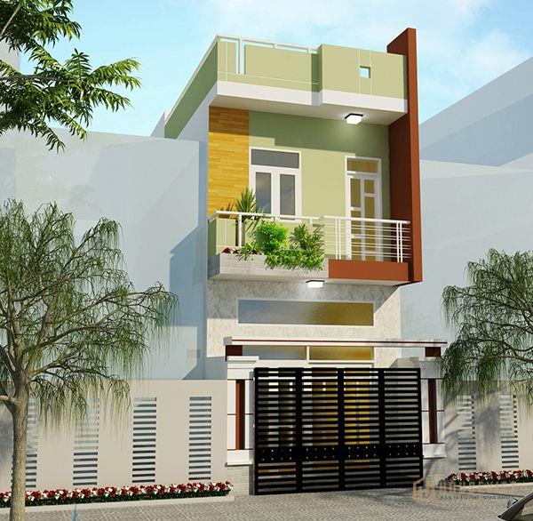 Mẫu thiết kế nhà phố 2 tầng với các đường nét vuông vắn, chắc chắn