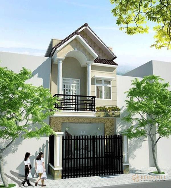 Mẫu thiết kế nhà 2 tầng mái thái gọn gàng, tinh tế.