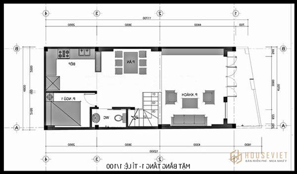 Mẫu nhà 2 tầng 5x16m tầng 1