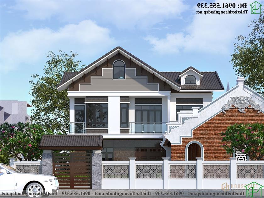 Mẫu thiết kế nhà vườn 2 tầng mái thái đẹp ndbt2t112