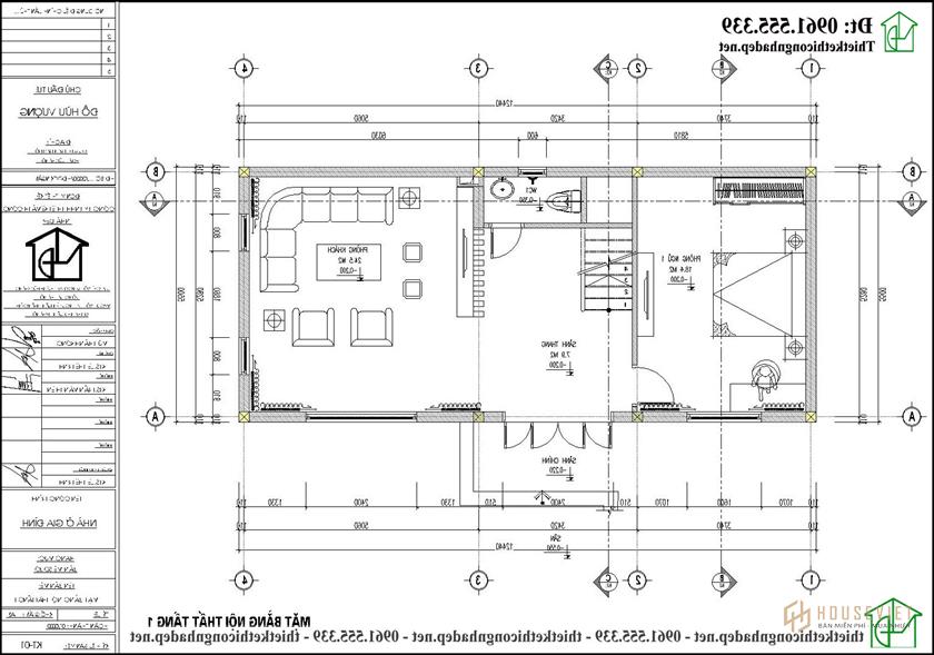 Mặt bằng nội thất tầng 2 nhà vườn 2 tầng 6x12m kết hợp nhà thờ ndbt2t112