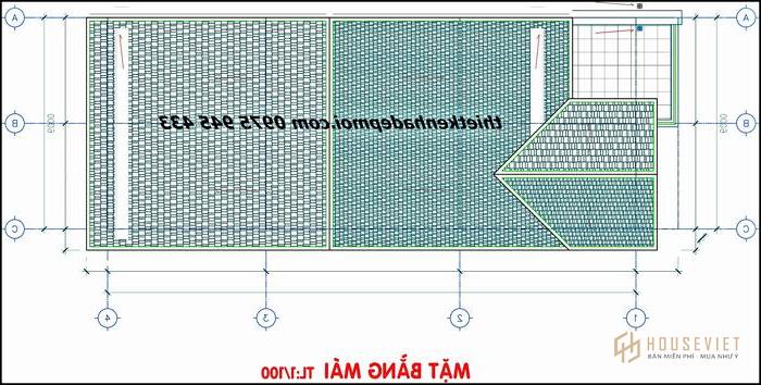 Bản vẽ mặt bằng mái nhà biệt thự phố 1 trệt 2 lầu 6x15