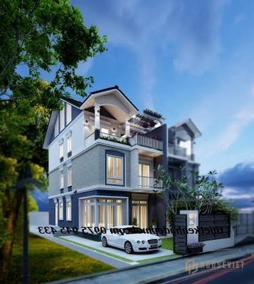 Mẫu thiết kế biệt thự mini 1 trệt 2 lầu mặt tiền 6m hiện đại phương án 02