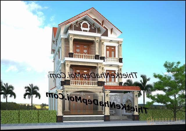 mẫu nhà mái thái 1 trệt 2 lầu mặt tiền 10m