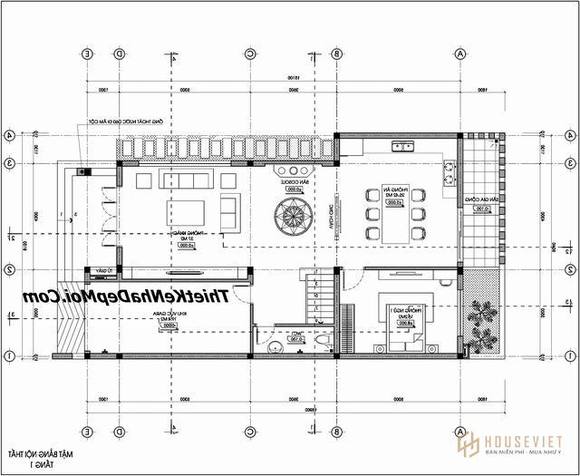Bản vẽ biệt thự 3 tầng 9x17m có gara