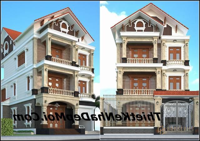 Mẫu biệt thự mặt tiền 10m mái thái 3 tầng mệnh Hỏa