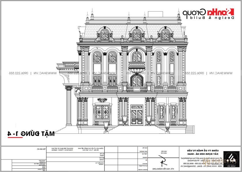 Biệt thự tân cổ điển 4 tầng diện tích 265m2 có tầng hầm - SH BTP 0165 14 Mặt tiền AD trong mẫu thiết kế biệt thự 4 tầng tại Đà Nẵng