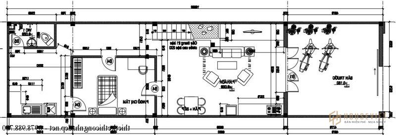 Mặt bằng tầng 1 nhà phố 2 75m2 5x15m