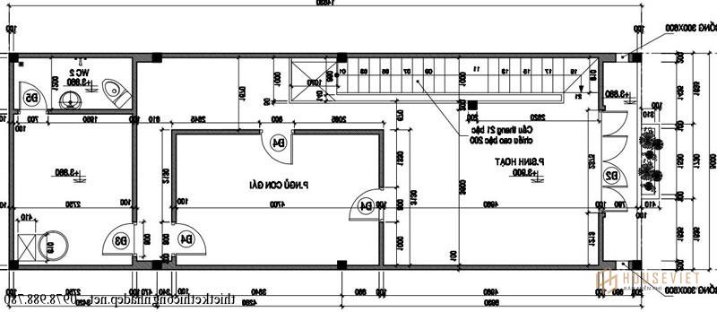 Mặt bằng tầng 2 nhà phố 2 tầng 75m2- 5x15m