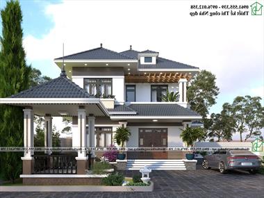 Mẫu thiết kế biệt thự mái thái 12x14m độc đáo tại Hưng Yên NDBT2T162