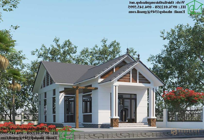 Phối cảnh công trình nhà cấp 4 mái thái 7 × 14m NĐNC4107 của anh Hà