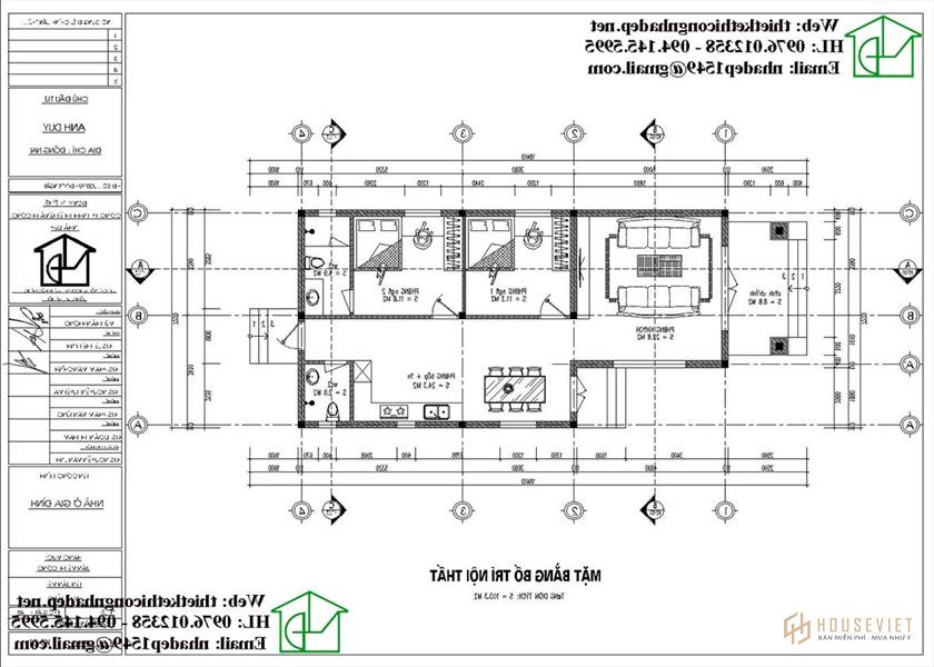 mặt bằng công năng Nhà cấp 4 mái thái 7 × 14m NDNC4107