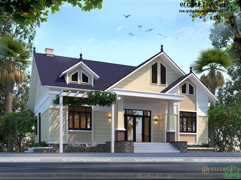 Mẫu thiết kế nhà 1 tầng mái thái 3 phòng ngủ 1 phòng thờ ndbt1t120
