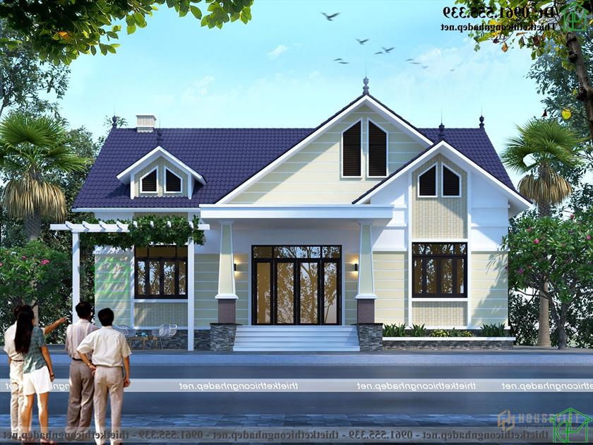 Mẫu thiết kế nhà 1 tầng 3 phòng ngủ phòng thờ đẹp ndbt1t120