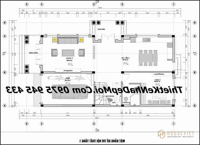 Mẫu thiết kế nhà ngang 9m 2 tầng 4 phòng ngủ có gara