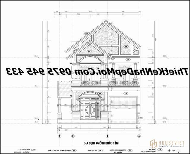 Bản vẽ chi tiết xây nhà 2 tầng 9x17 4 phòng ngủ