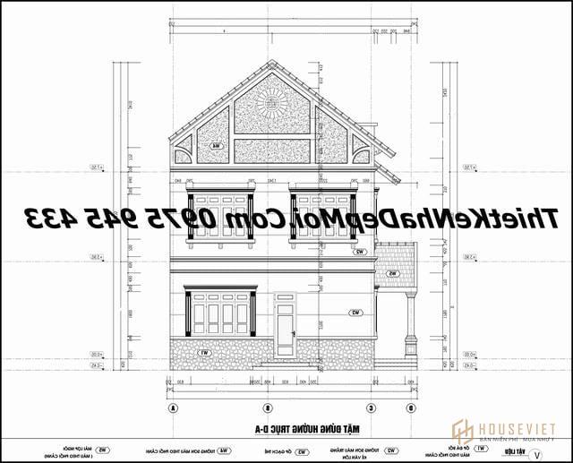 Bản vẽ thi công biệt thự mái thái 2 tầng 4 phòng ngủ