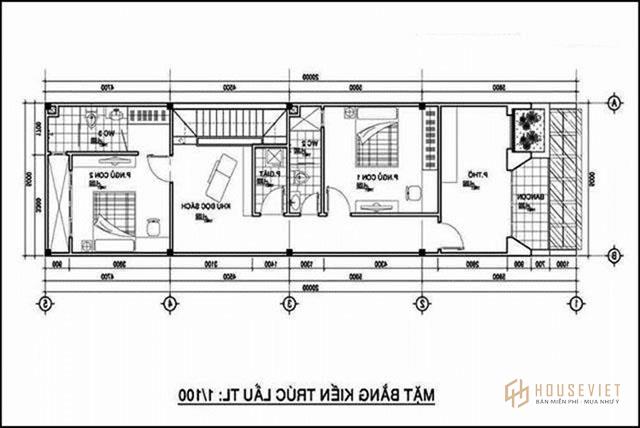 Mặt bằng tầng 2 mẫu thiết kế nhà giá 500 triệu