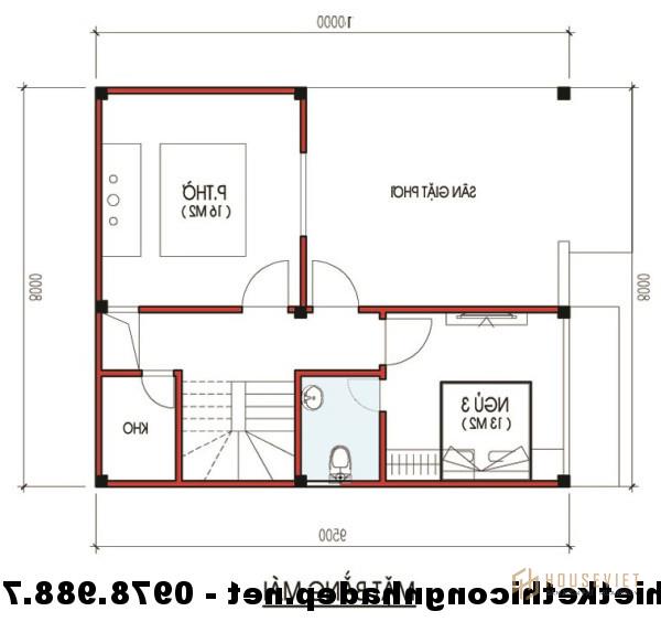 Bản vẽ mặt bằng nhà phố 8x10m