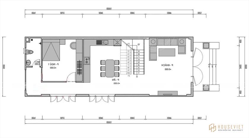 Mẫu nhà 2 tầng 3 phòng ngủ 5x17