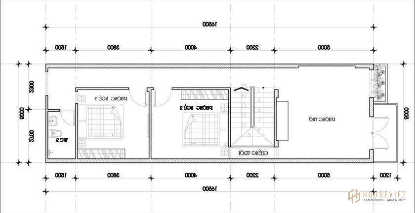 Mẫu nhà 2 tầng 3 phòng ngủ 5x17