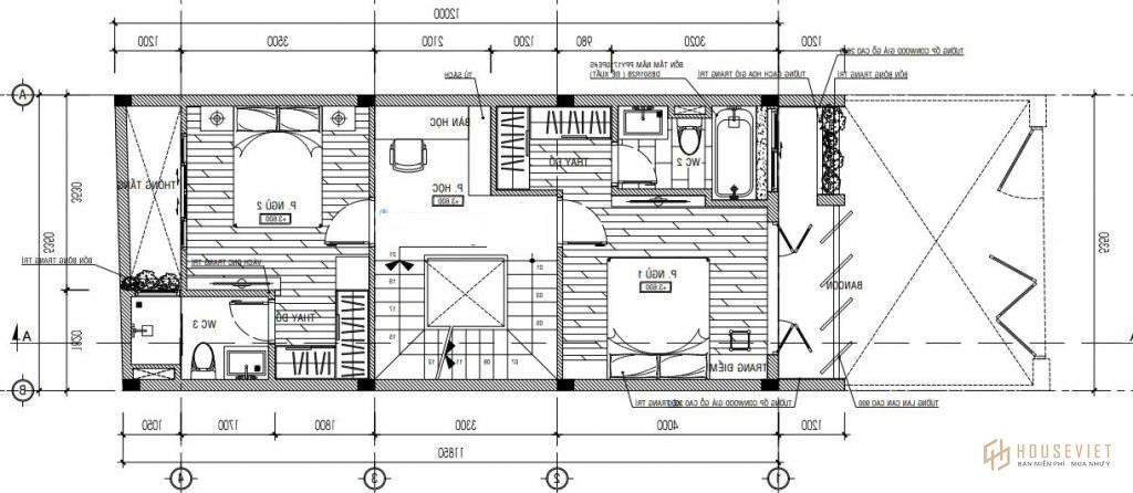 Mẫu nhà 2 tầng 3 phòng ngủ 5x17