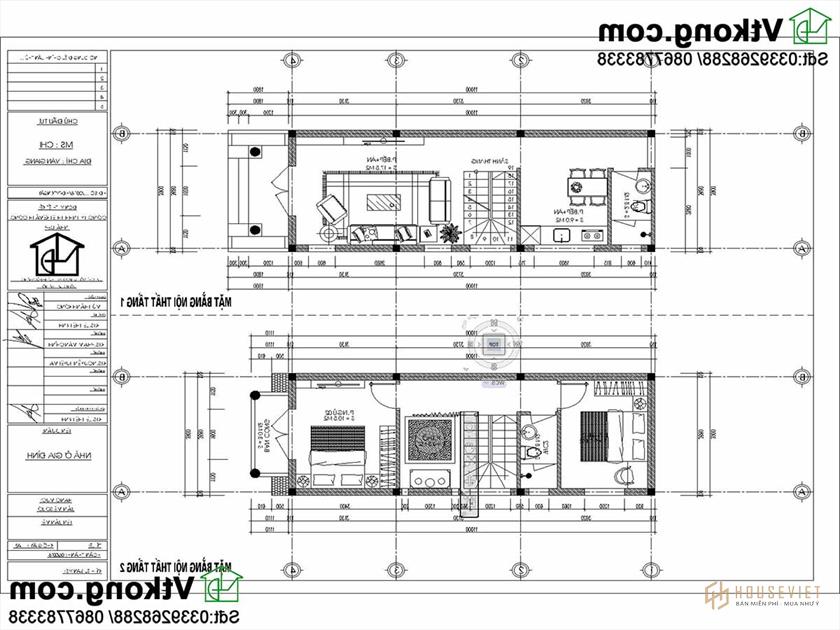 Phương án nội thất nhà phố 2 tầng tại Hưng Yên.