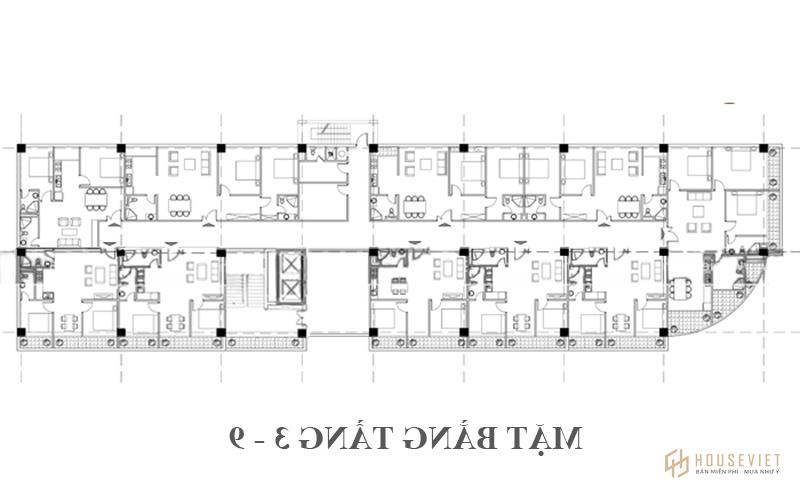 Thiết kế tòa nhà văn phòng 10 tầng mặt bằng tầng 3 - 9