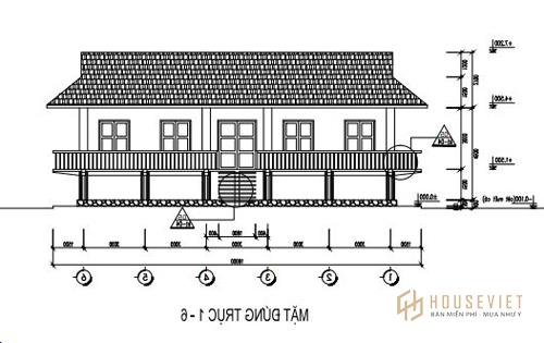 Mặt tiền trục 1-6, mặt tiền nhà sàn.