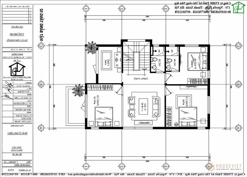 Mặt bằng tầng 2 với 3 phòng ngủ tiện nghi và thoải mái