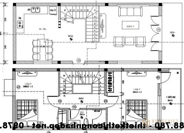 Mặt bằng tầng 1 + 2 nhà phố 4,5x12m