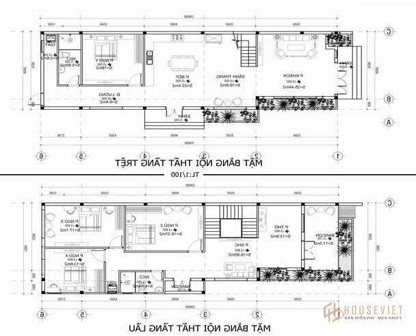 Ví dụ mẫu nhà ống 2 tầng 7x20m