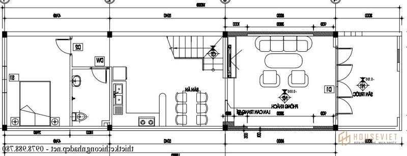 Mặt bằng tầng 1 nhà phố 3x18m