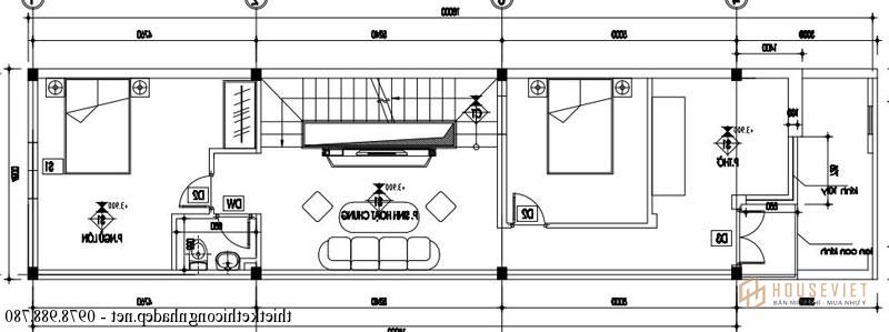 Mặt bằng tầng 1 nhà phố 3x18m