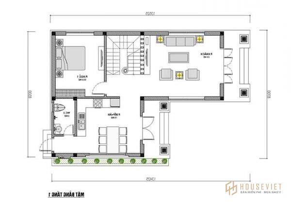 Mẫu nhà chữ L 2 tầng 80m2