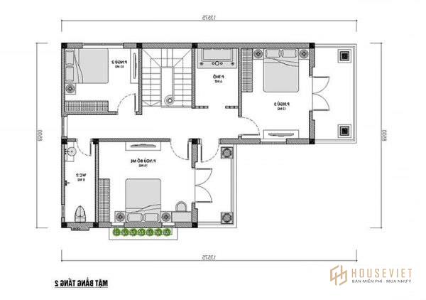 Mẫu nhà chữ L 2 tầng 80m2