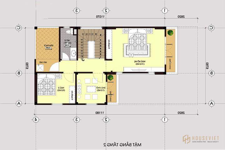 Mẫu nhà chữ L 2 tầng 80m2