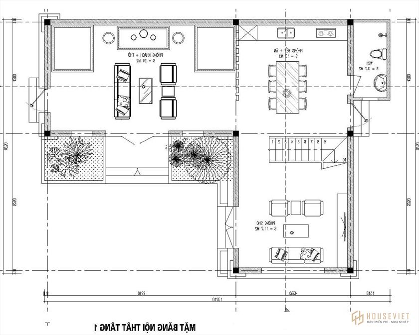 Mẫu nhà chữ L 2 tầng 80m2