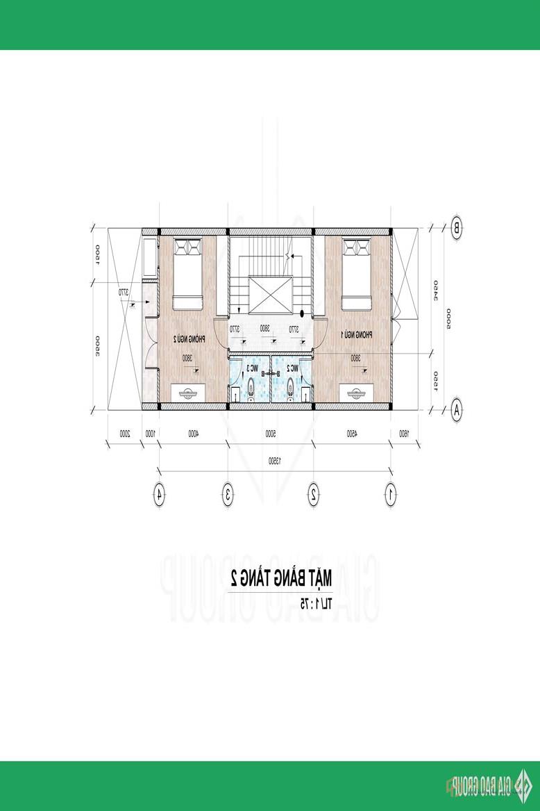 Bản vẽ mặt bằng tầng 2 nhà phó nháy 1 trệt 3 lầu đẹp