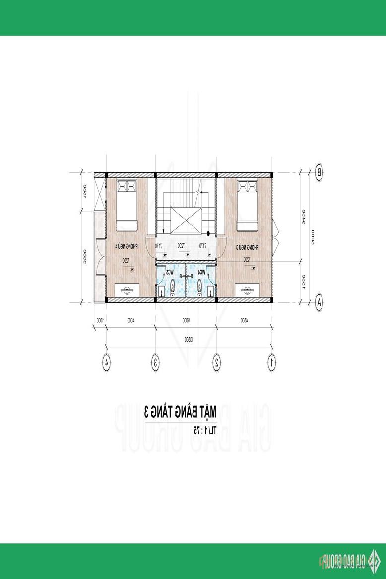 Bản vẽ mặt bằng tầng 3 mẫu nhà phố 1 trệt 3 lầu đẹp