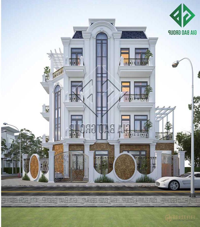 Mặt tiền mẫu biệt thự tân cổ điển 4 tầng đẹp lộng lẫy