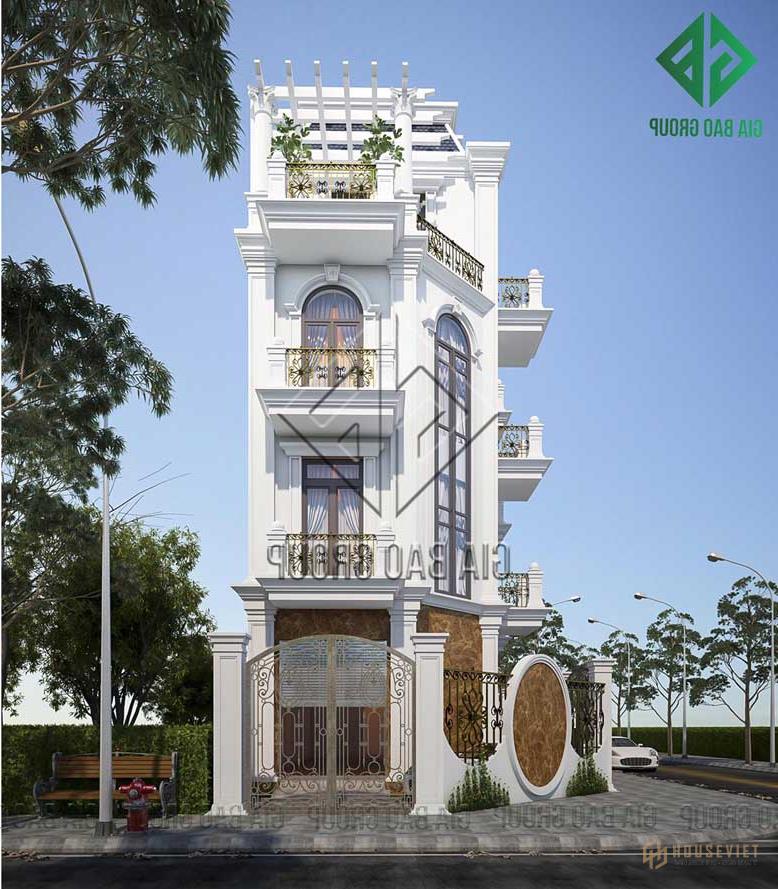 Tông màu trắng của ngôi biệt thự tân cổ điển 4 tầng tạo nên sự trang nhã và sang trọng