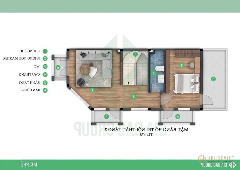 Tầng 2 biệt thự tân cổ điển 4 tầng