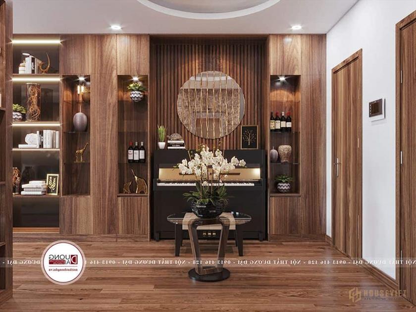 Không gian phòng khách với sự sắp xếp trang nhã, gọn gàng