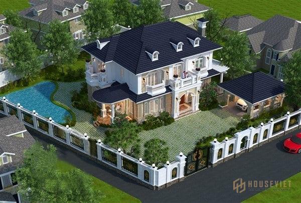 Không gian biệt thự với bể bơi ấn tượng kết hợp với không gian xanh 